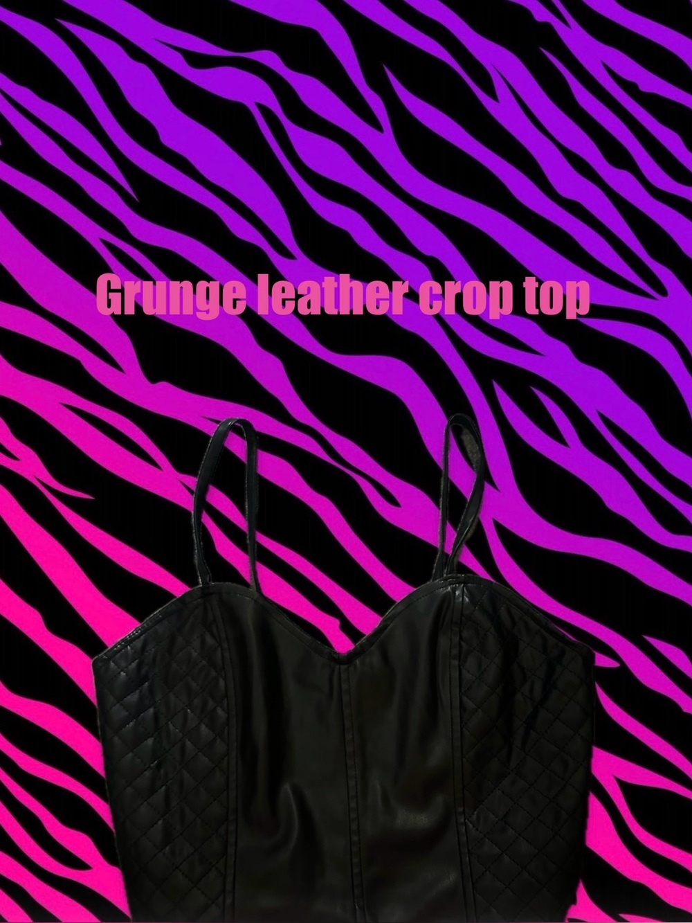 Joy Joy Black Quilted Faux Leather Bustier Top